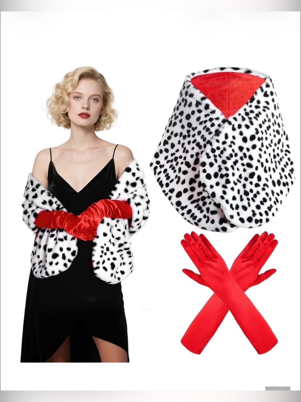101 Dalmatians Print Shawl with Red Matching Gloves- costume accessories